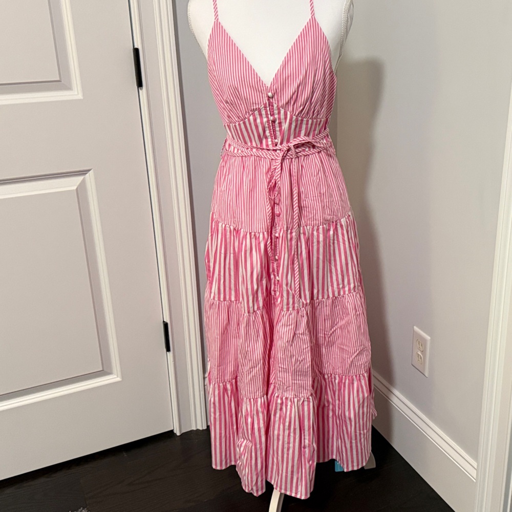 Pink Striped Midi Dress
